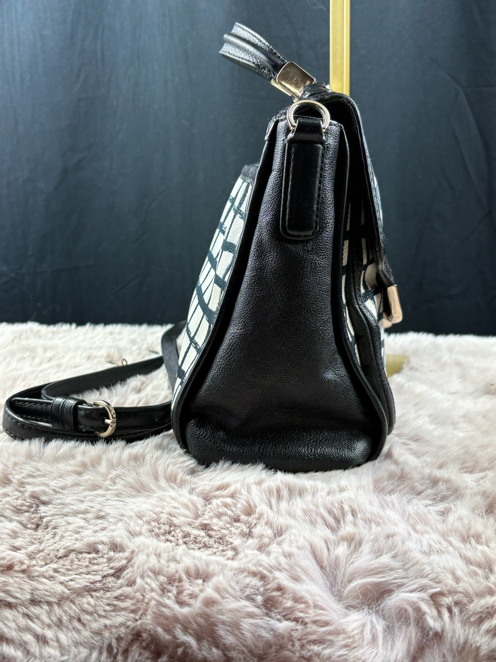 Coach Madison Small Sadie Flap Satchel Crossbody Black White Grid - Picture 5 of 11